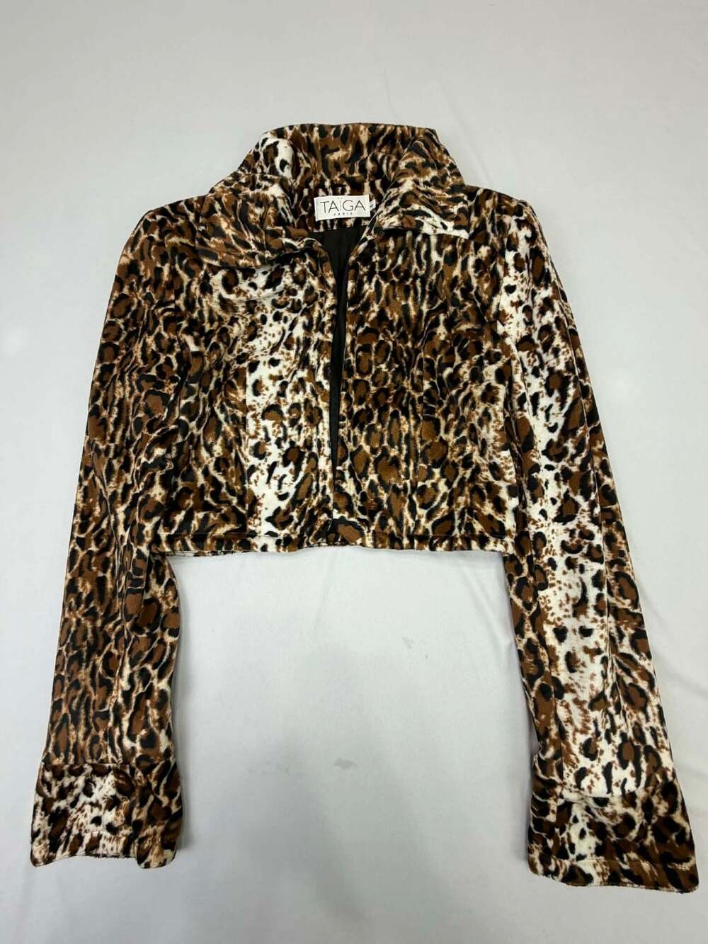Vintage TAIGA Paris Leopard Print Faux Fur Cropped Jacket